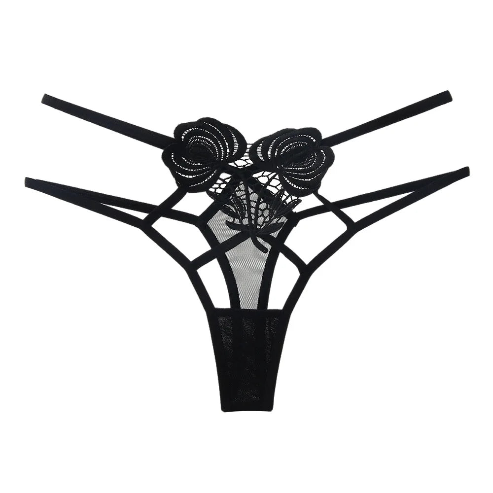 Thong with decorative roses on the front