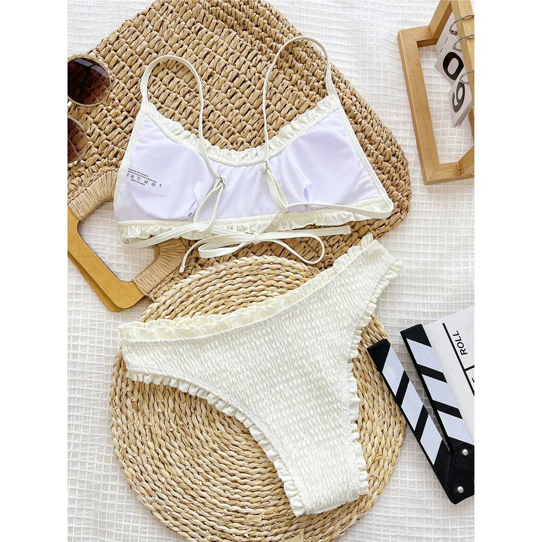 Maillot de bain deux pièces en tissu froncé