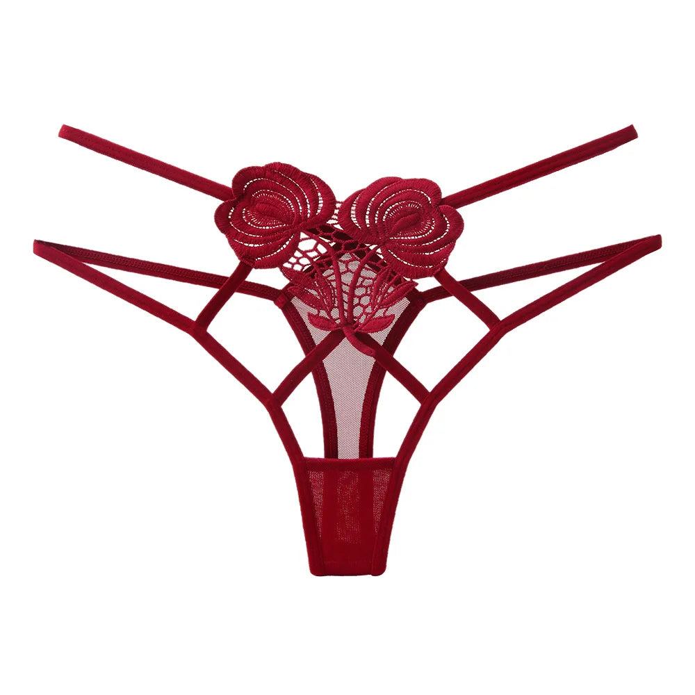 Thong with decorative roses on the front