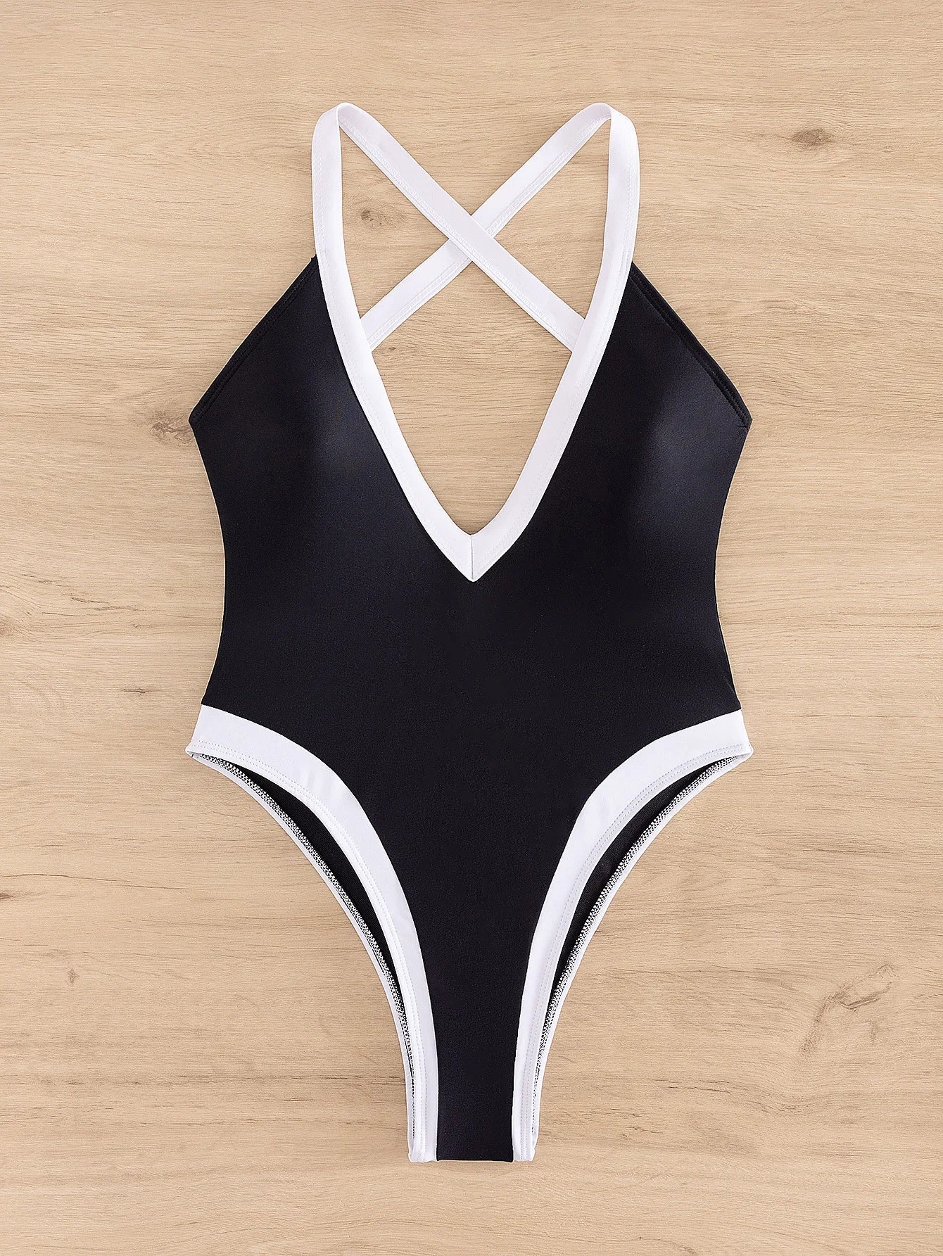 One-piece swimsuit with a plunging neckline