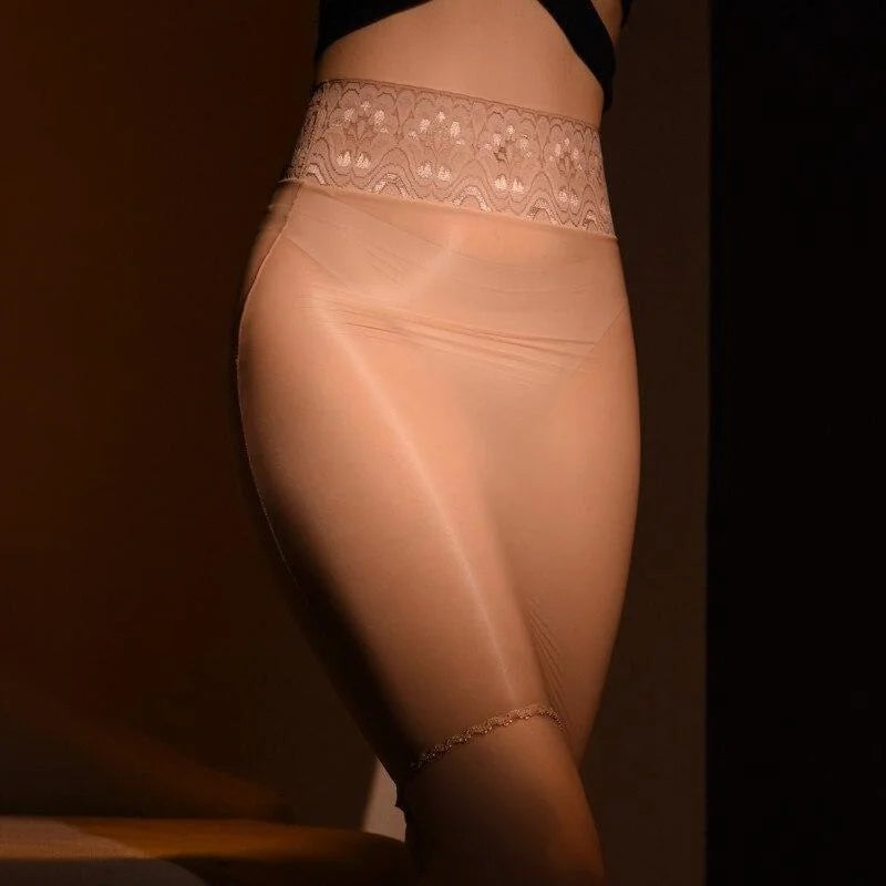 Beige Jupe transparente avec dentelle