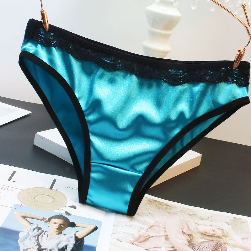 Bleu Culotte en satin avec dentelle