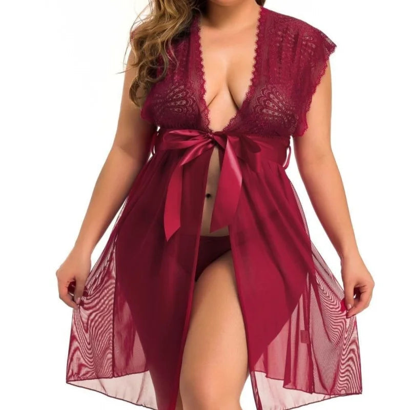 Bordeaux Nuisette Décolletée - Lingerie Sexy Grande Taille