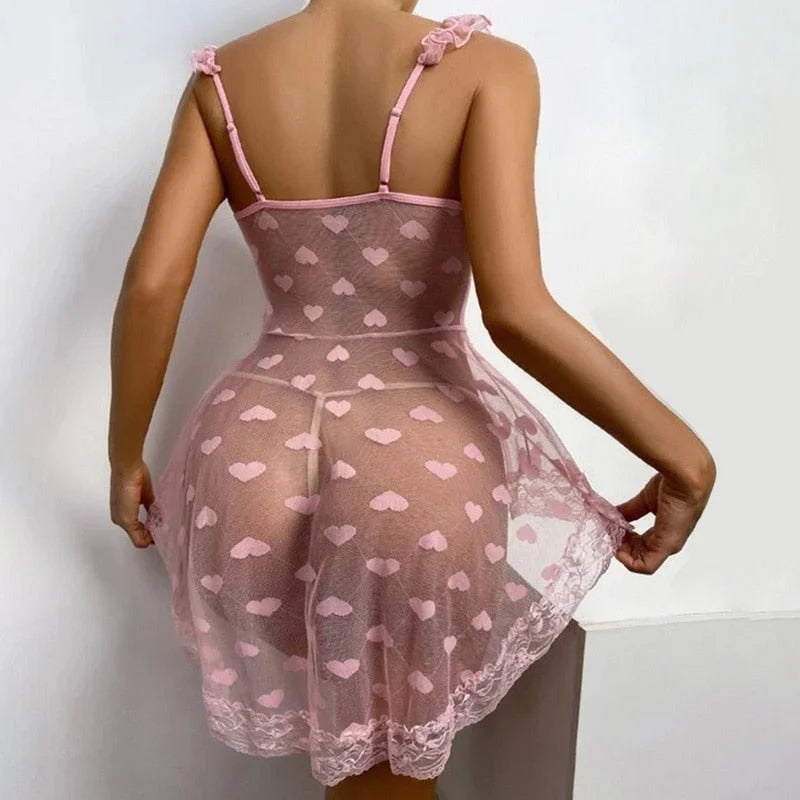  Chemise de nuit avec coeurs brodés