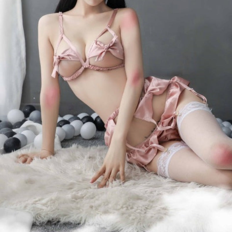  Ensemble de Sous-Vêtements - Satin avec Nœuds