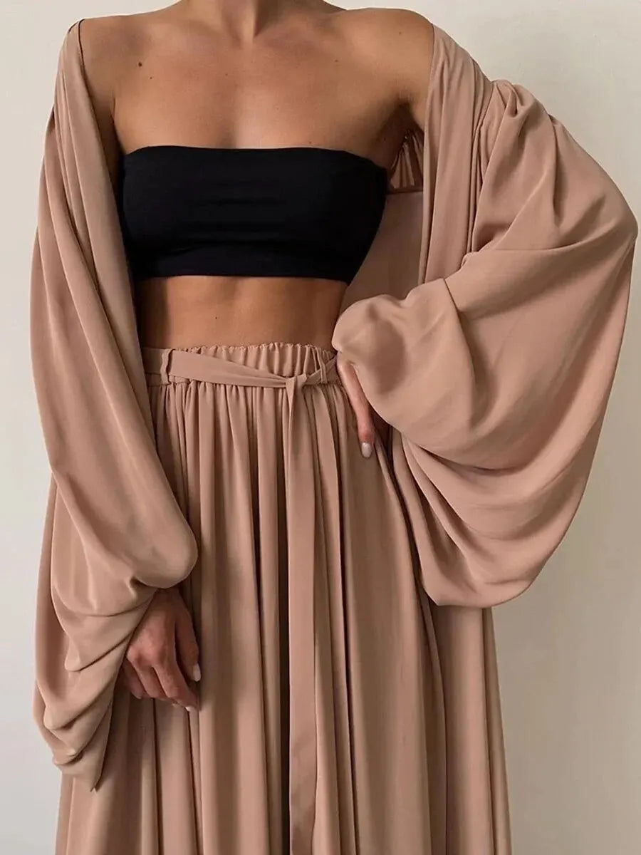  Ensemble décontracté de vêtements de maison en 3 pièces avec pantalon long et peignoir