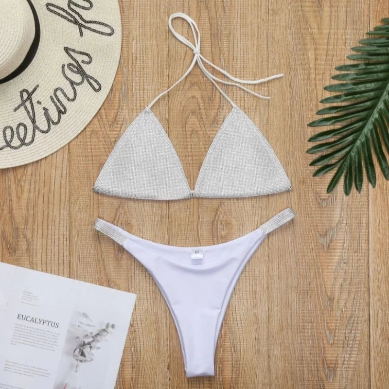  Maillot de bain deux pièces bikini à strass