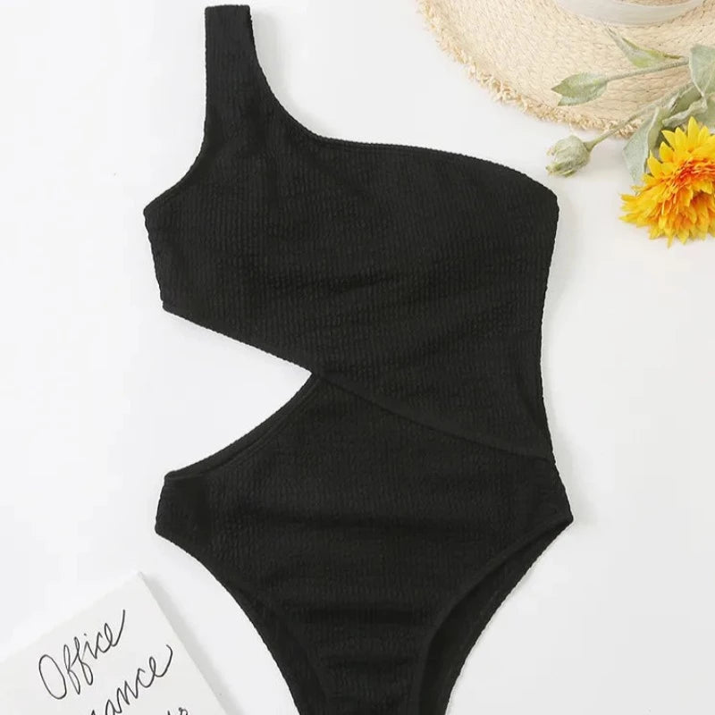  Maillot de bain une pièce rayé asymétrique