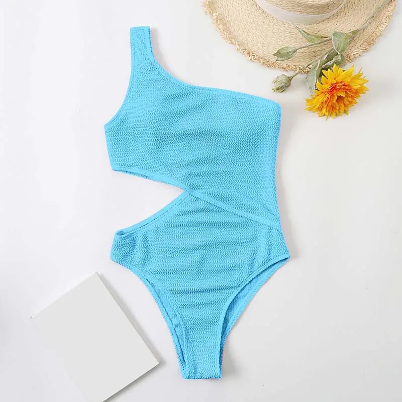  Maillot de bain une pièce rayé asymétrique