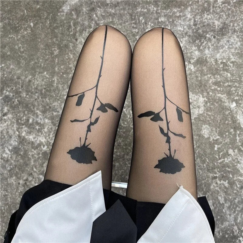 Noir Collants femme à motif rose