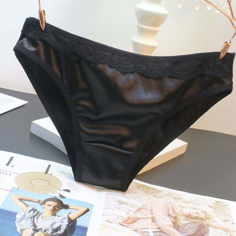 Noir Culotte en satin avec dentelle