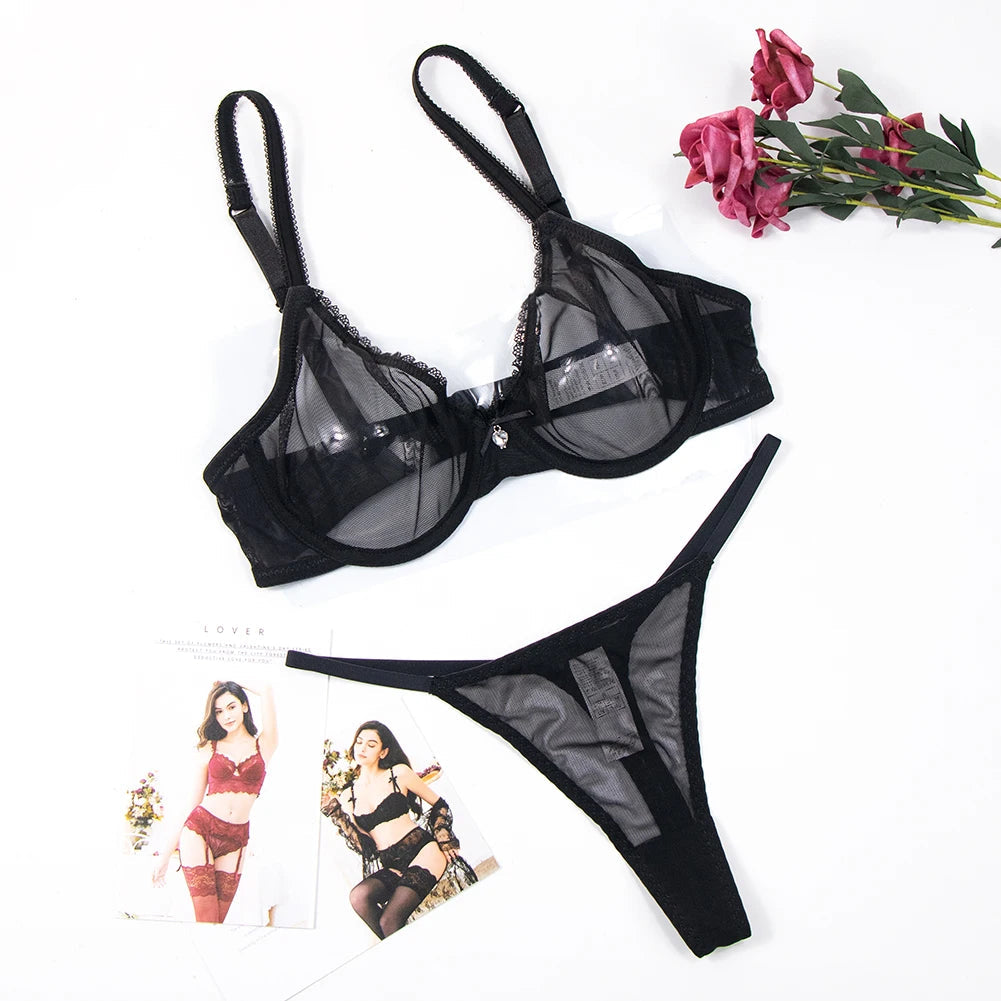Noir Lingerie fine et Transparente - Ensemble 2 Pièces