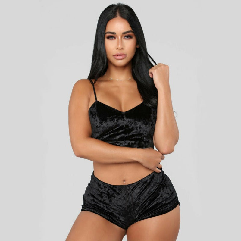 Noir Pyjama Femme - Moulant en Velours