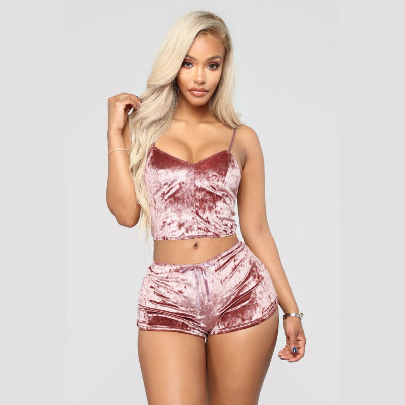 Rose Pyjama Femme - Moulant en Velours