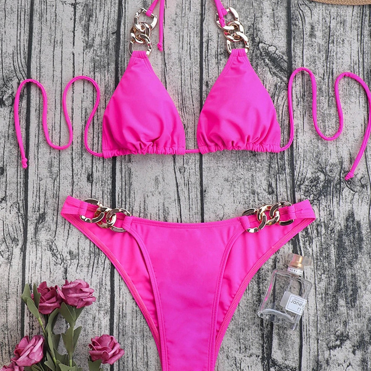 Maillot De Bain Femme Bikini 2 Pièces Bandeau Fluo - Soutien-Gorge Rembourré Et Culotte à Nouer