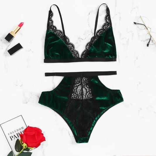 Vert Ensemble de Sous-Vêtements - Lingerie en Velours